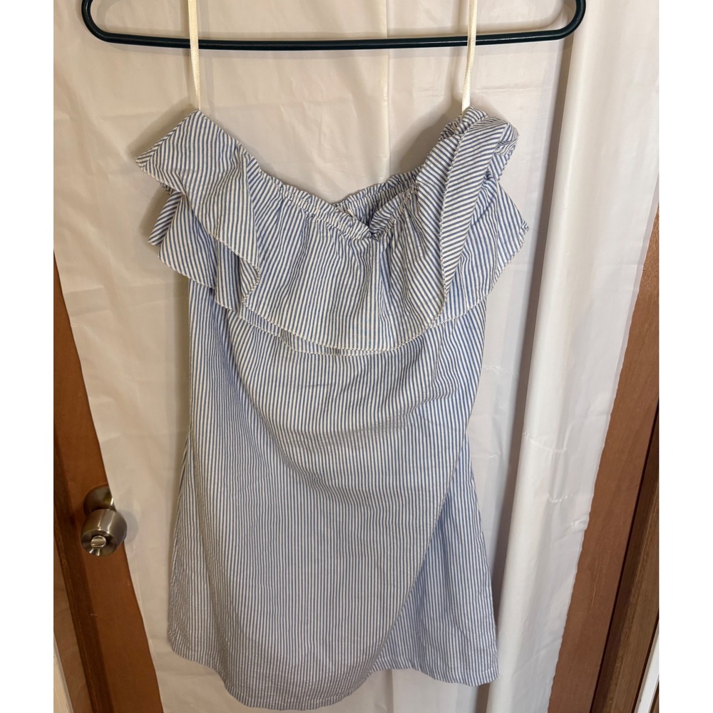 NWT Southern Frock Dress XS Blue White Striped Off Shoulder Ruffle Mini Summer